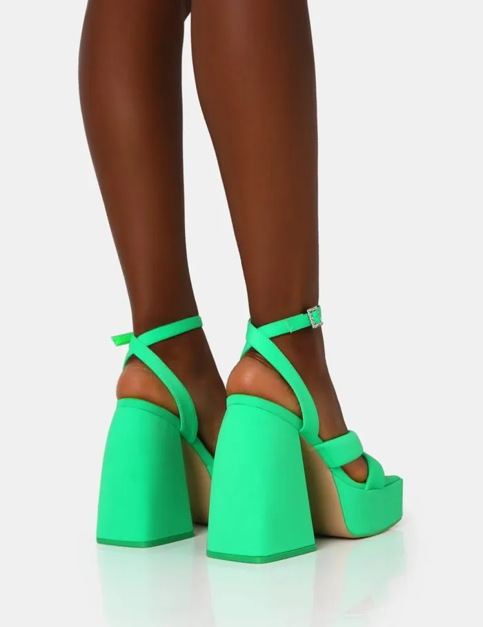 Women Money Honey Neon Green Nylon Padded Square Toe Chunky Platform Block Heels Green Public Desire Occasion