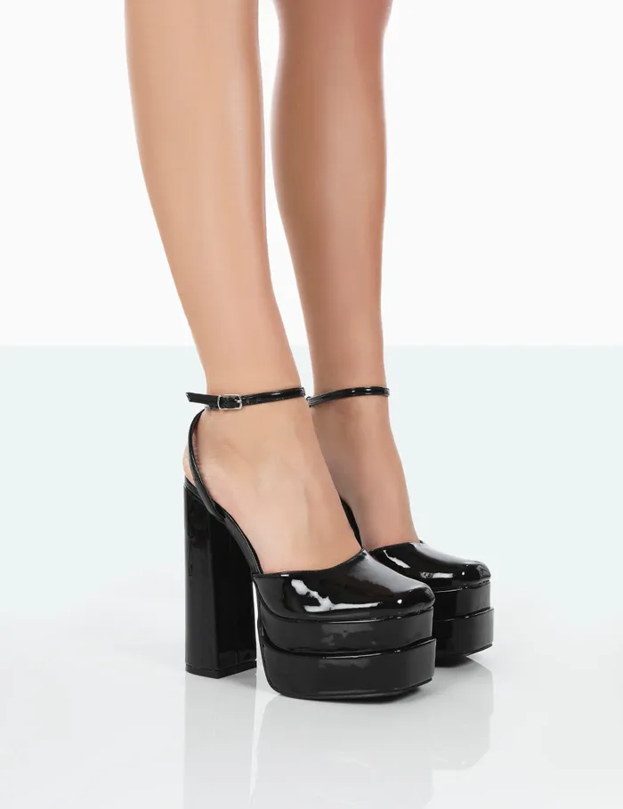 Women Moonchild Black Patent Closed Toe Statement Platform Block Heels Black Public Desire Prom Women Moonchild Black Patent Closed Toe Statement Platform Block Heels Black Public Desire Prom