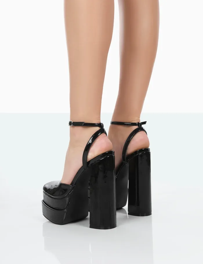 Women Moonchild Black Patent Closed Toe Statement Platform Block Heels Black Public Desire Prom