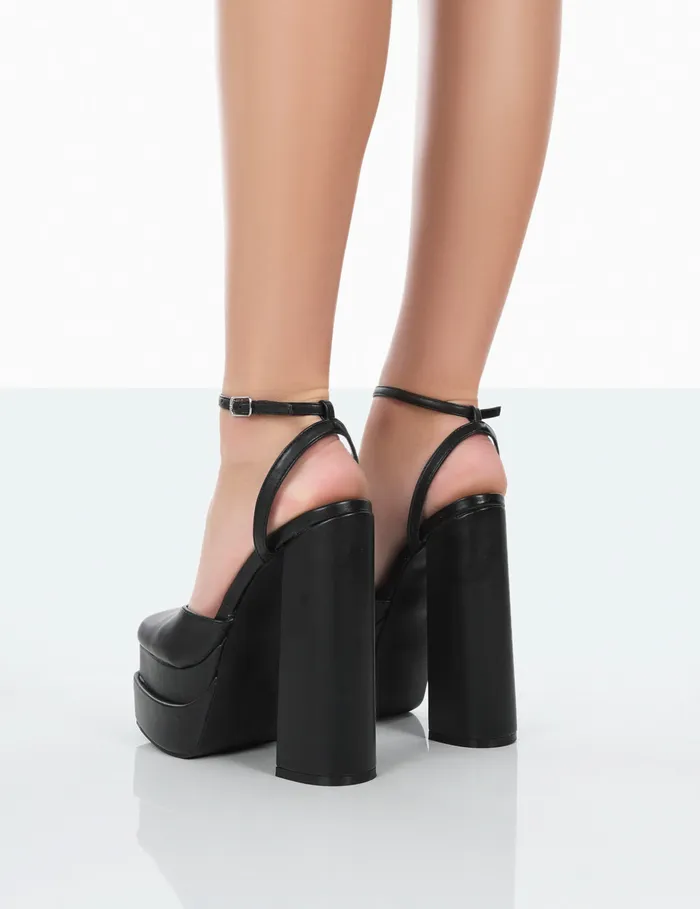 Women Moonchild Black Pu Closed Toe Statement Platform Block Heels Black Public Desire Prom