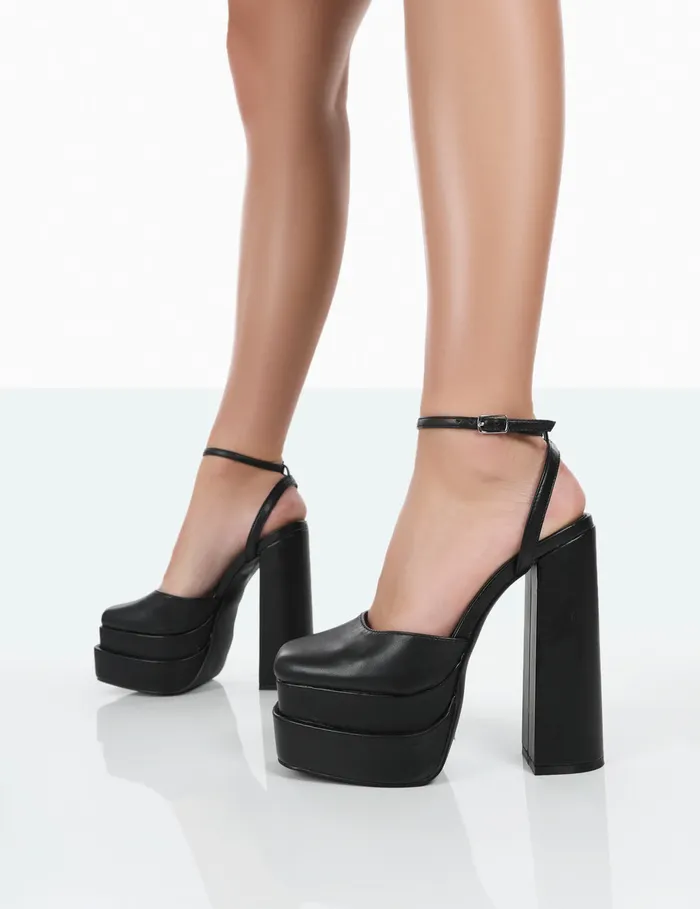 Women Moonchild Black Pu Closed Toe Statement Platform Block Heels Black Public Desire Prom
