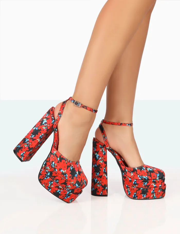 Women Moonchild Floral Satin Closed Toe Statement Platform Block Heels Multi Public Desire Party Women Moonchild Floral Satin Closed Toe Statement Platform Block Heels Multi Public Desire Party