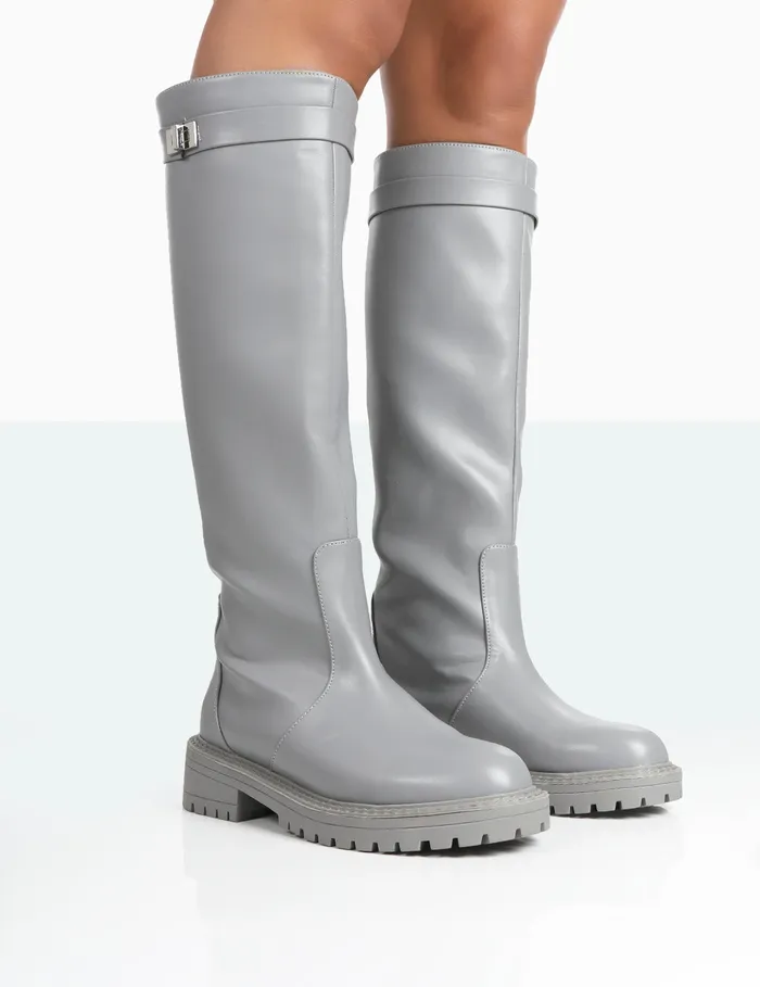 Women More Fun Wide Fit Grey PU Round Toe Chunky Sole Knee High Boots Public Desire Grey Public Desire Wide Fit Boots Women More Fun Wide Fit Grey PU Round Toe Chunky Sole Knee High Boots Public Desire Grey Public Desire Wide Fit Boots