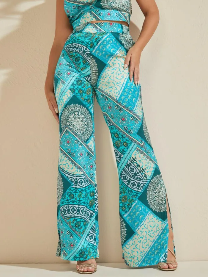 Women Mykonos Silk Pant Mykanos Blue Combo Marciano Bottoms