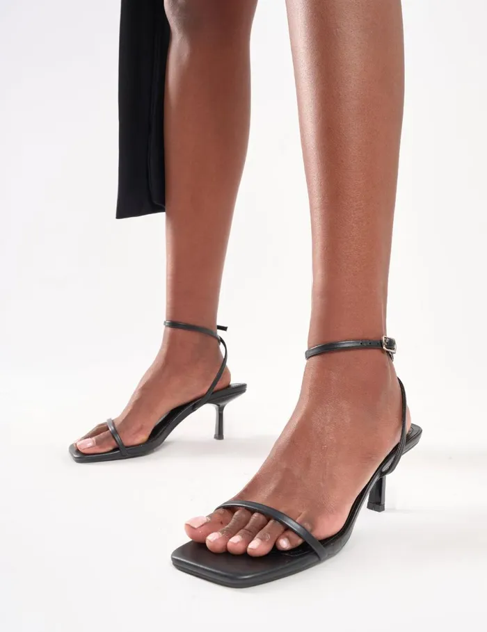 Women Natalya Black Barely There Mid Heels Black Public Desire Square Toe Heels