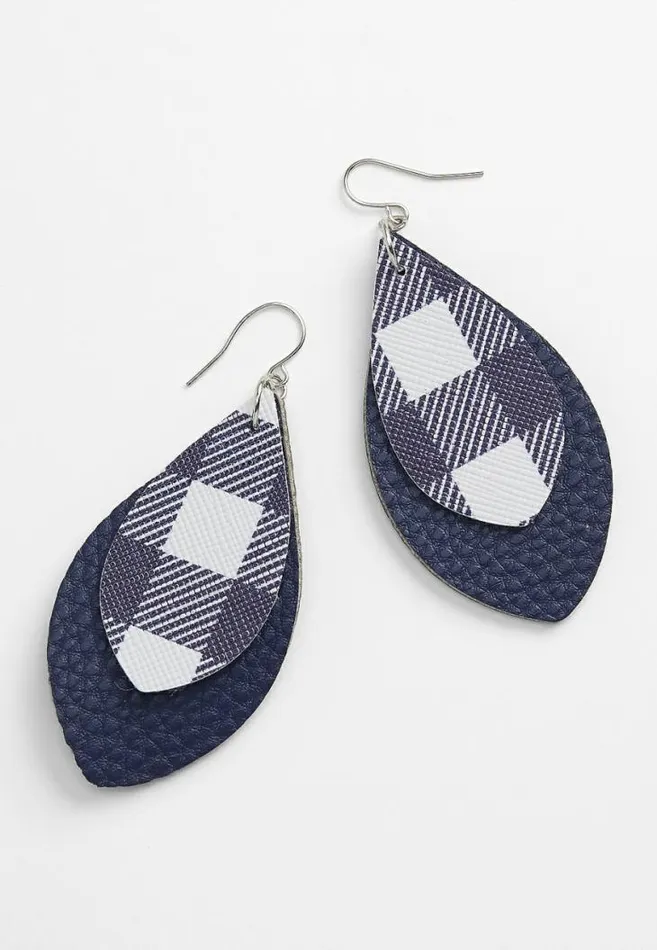 Women Navy And White Plaid Teardrop Earrings Maurices Jewelry