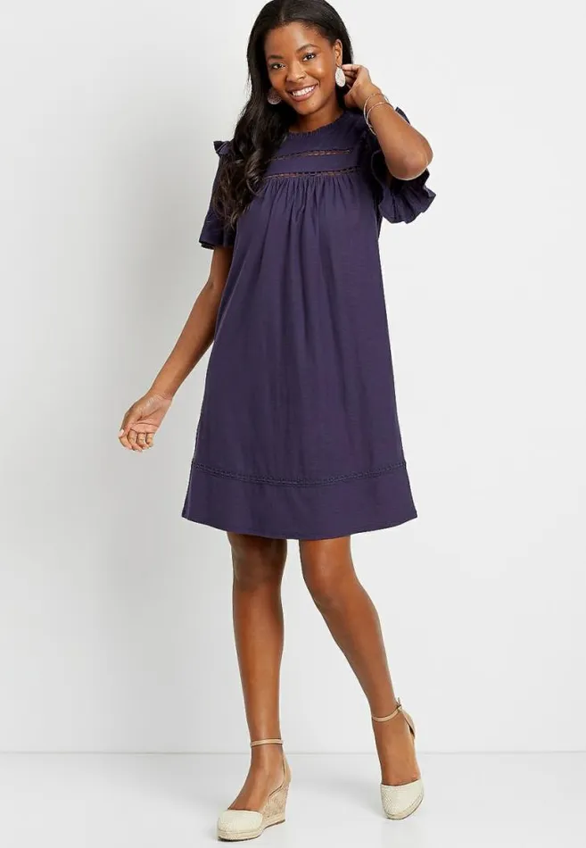 Women Navy Crochet Ruffle Sleeve Mini Dress Maurices Dresses and Jumpsuits