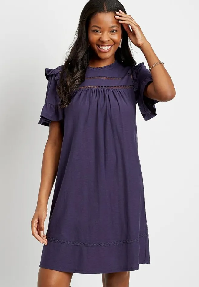 Women Navy Crochet Ruffle Sleeve Mini Dress Maurices Dresses and Jumpsuits