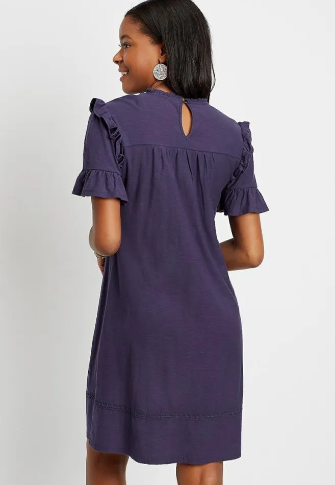Women Navy Crochet Ruffle Sleeve Mini Dress Maurices Dresses and Jumpsuits