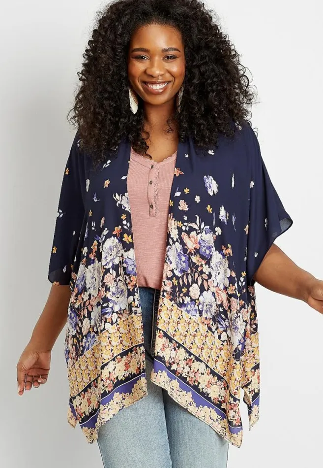 Women Navy Floral Ruana Maurices Tops