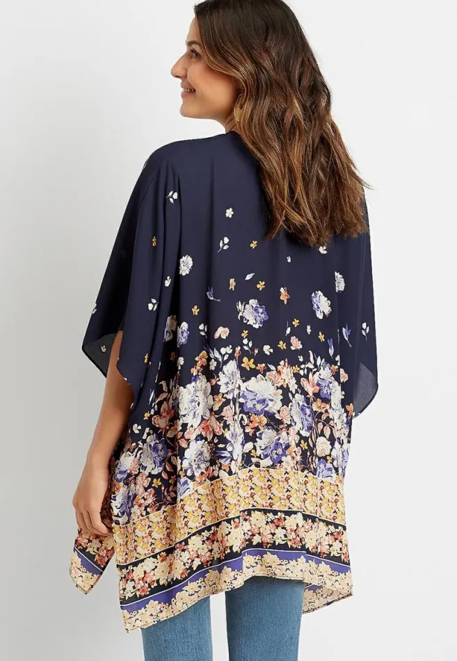 Women Navy Floral Ruana Maurices Tops
