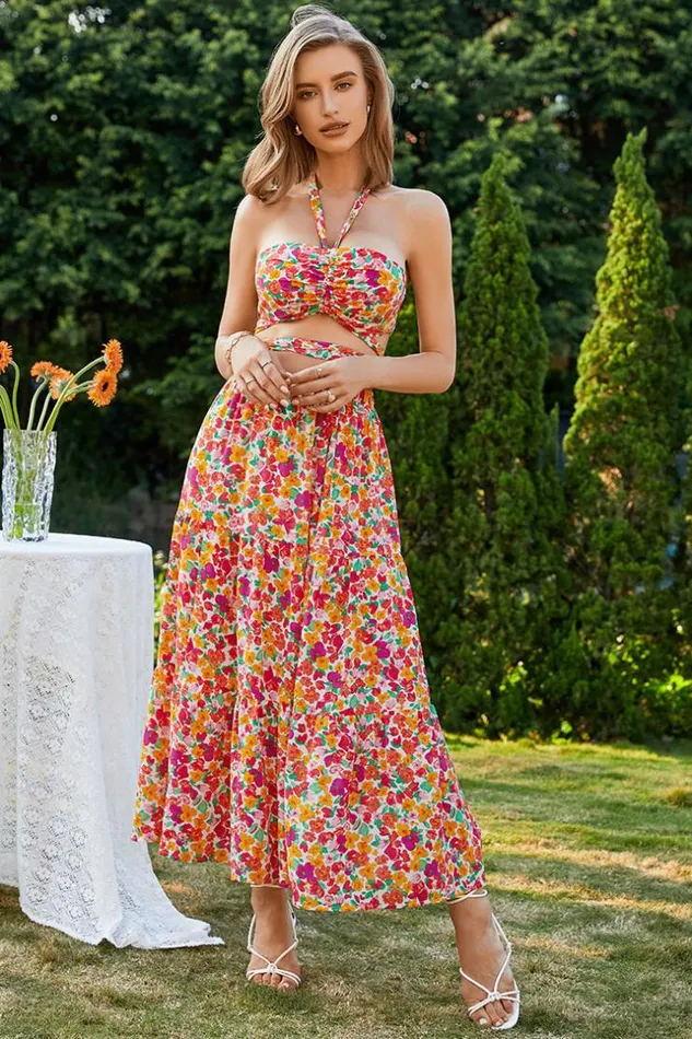 Women New In Dresses Cupshe Allegra Tie Waist Pleated AShape Dress Multicolor