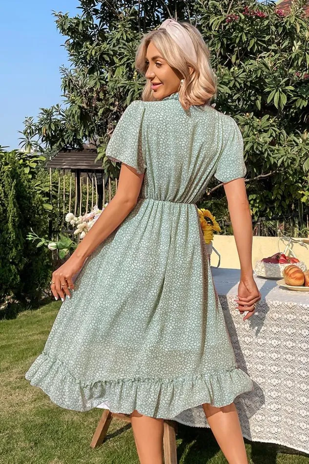 Women New In Dresses Cupshe Emily Vneck Tea Length Frill AShape Dress Green