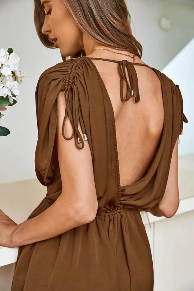 Women New In Dresses Cupshe Four Mile Beach Vneck Drawstring AShape Dress Brown