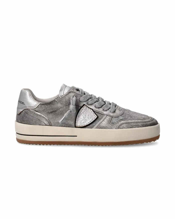 Women Nice Sneakers Silver Shoes Philippe Model Paris Casual