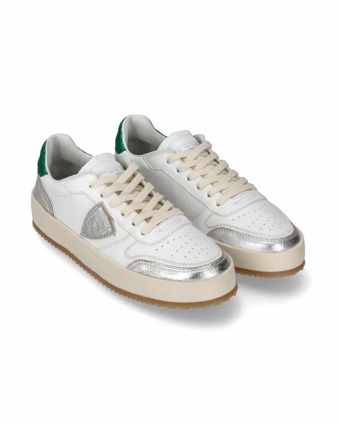 Women Nice Sneakers WhiteSilver Shoes Philippe Model Paris Casual
