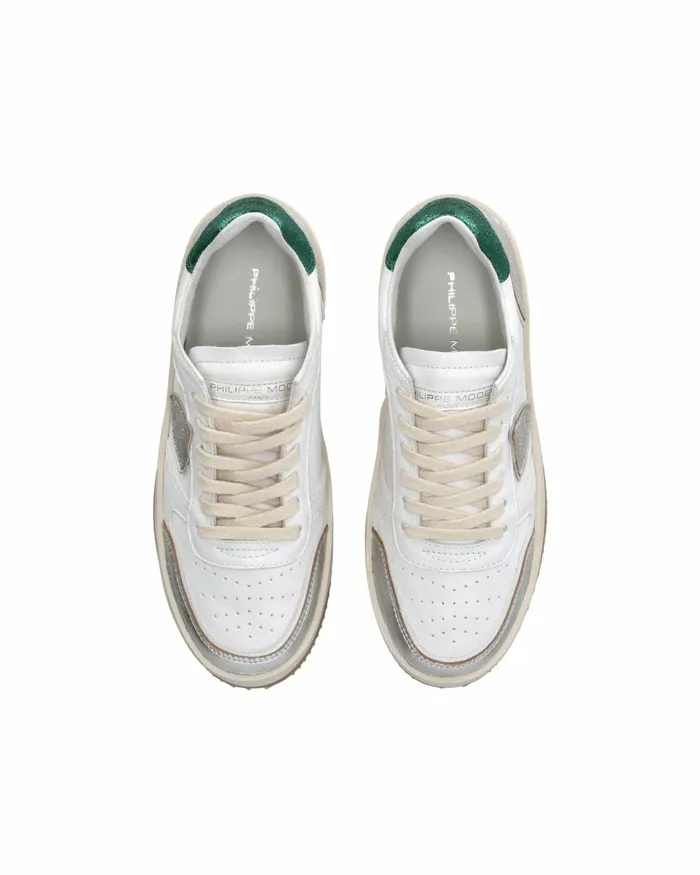 Women Nice Sneakers WhiteSilver Shoes Philippe Model Paris Casual