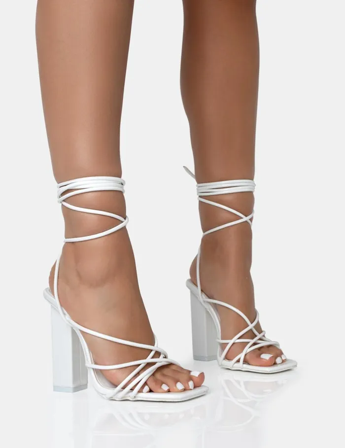 Women Nyla Wide Fit White Patent Strappy Lace Up Square Toe Block Heels White Public Desire Prom Women Nyla Wide Fit White Patent Strappy Lace Up Square Toe Block Heels White Public Desire Prom