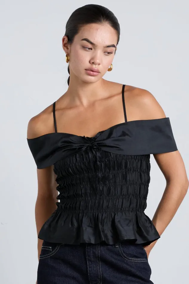 Women Occasion Wear Damson Madder Elsa Shirred Cami 8211 Black Taffeta