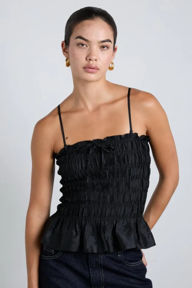 Women Occasion Wear Damson Madder Elsa Shirred Cami 8211 Black Taffeta