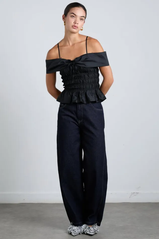 Women Occasion Wear Damson Madder Elsa Shirred Cami 8211 Black Taffeta