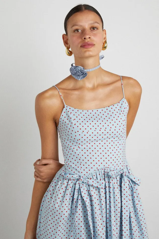 Women Occasion Wear Damson Madder Penelope Midi 8211 Blue and Red Spot