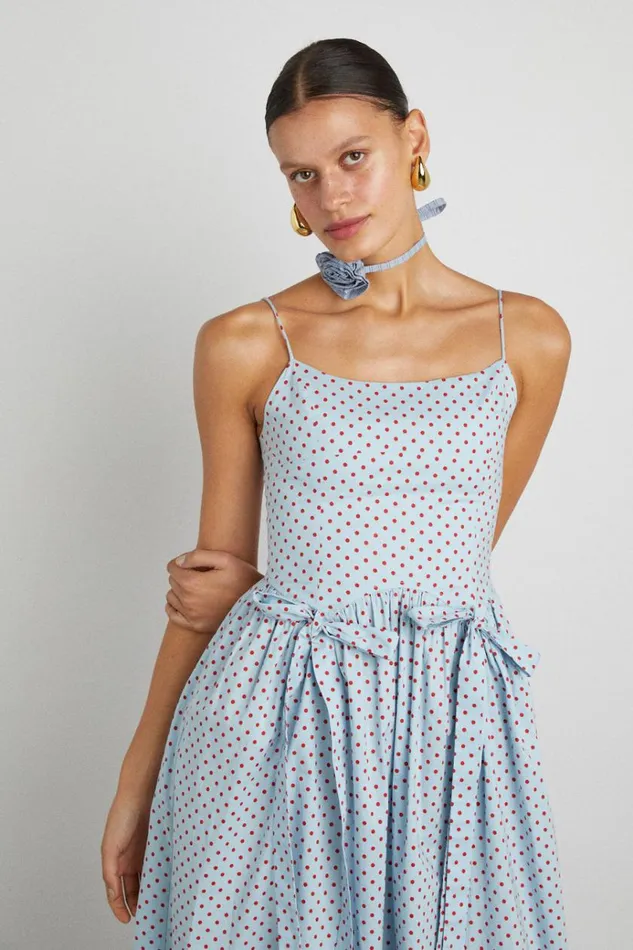 Women Occasion Wear Damson Madder Penelope Midi 8211 Blue and Red Spot