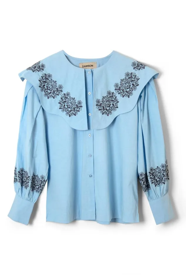 Women Occasion Wear Damson Madder Romeo Embroidered Blouse Blue
