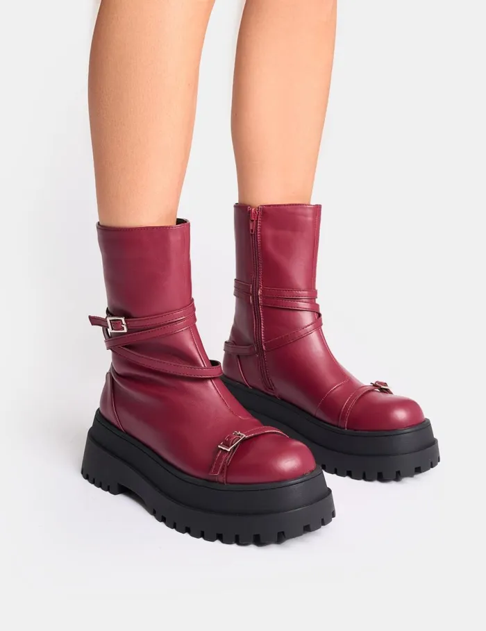 Women Odessa Burgundy Multi Strap Detail Chunky Sole Ankle Boots Burgundy Public Desire Ankle Boots Women Odessa Burgundy Multi Strap Detail Chunky Sole Ankle Boots Burgundy Public Desire Ankle Boots