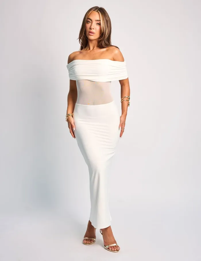 Women Off Shoulder Mesh Insert Maxi Dress White White Public Desire Dresses