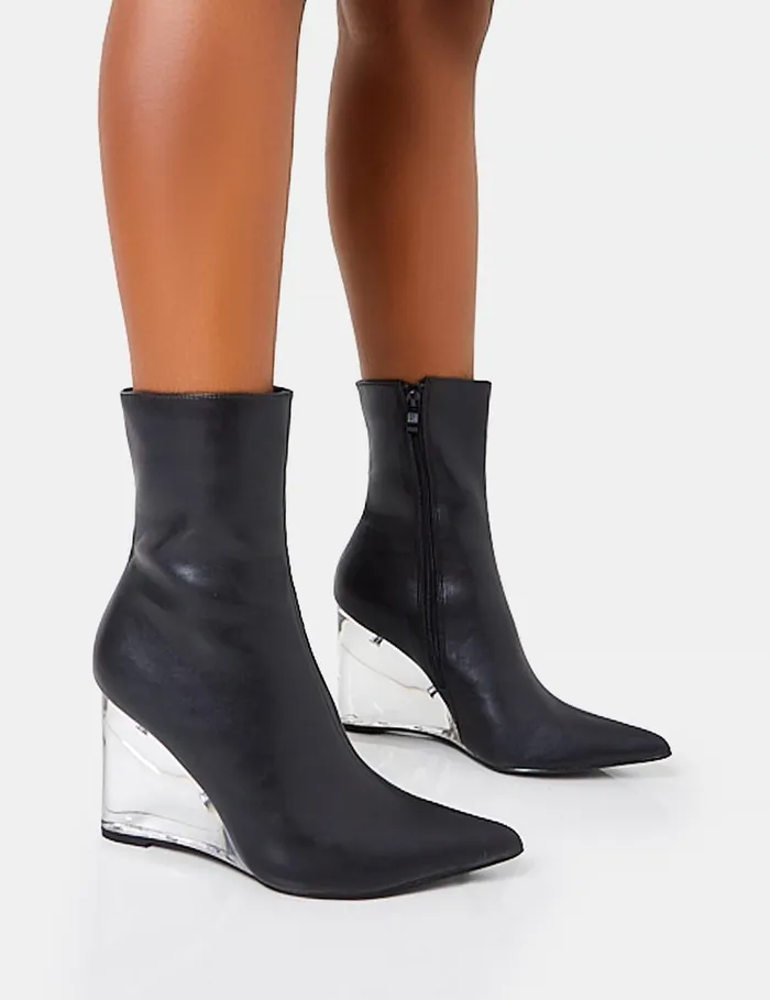 Women Ohio Black Pu Perspex Wedge Ankle Boots Black Public Desire Ankle Boots