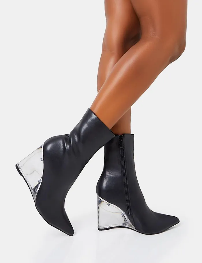 Women Ohio Black Pu Perspex Wedge Ankle Boots Black Public Desire Ankle Boots
