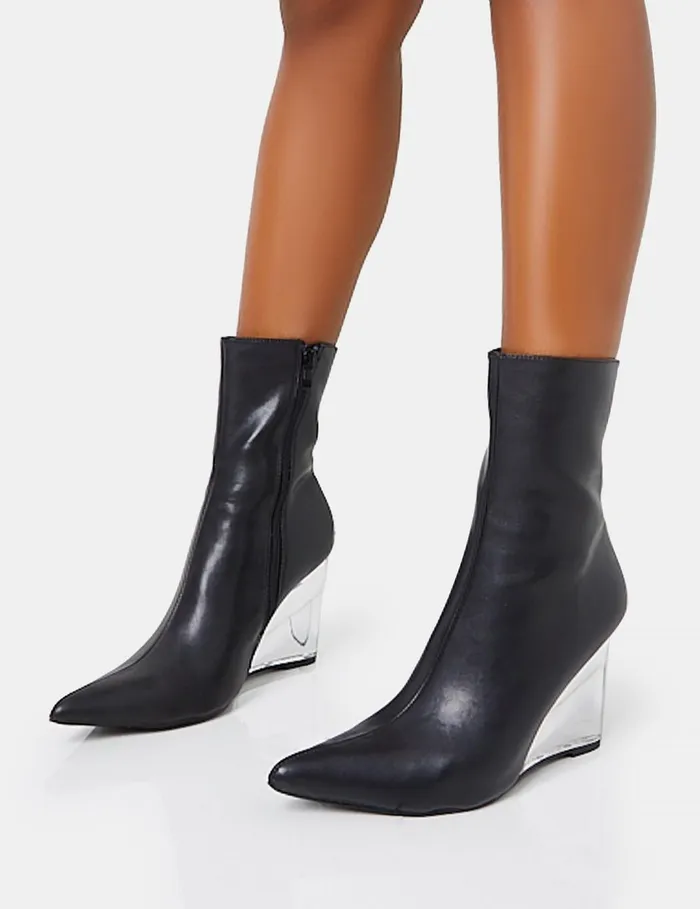 Women Ohio Black Pu Perspex Wedge Ankle Boots Black Public Desire Ankle Boots