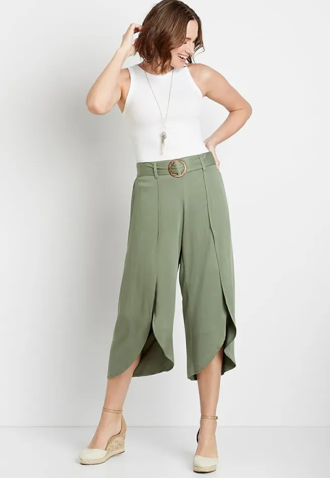 Women Olive Belted Cropped Flyaway Pant Maurices Bottoms