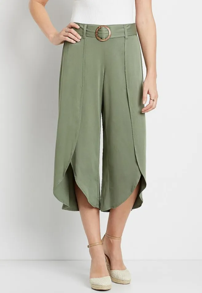 Women Olive Belted Cropped Flyaway Pant Maurices Bottoms