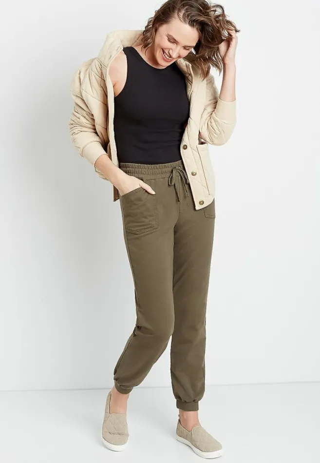 Women Olive Knit Twill Jogger Pant Maurices Bottoms