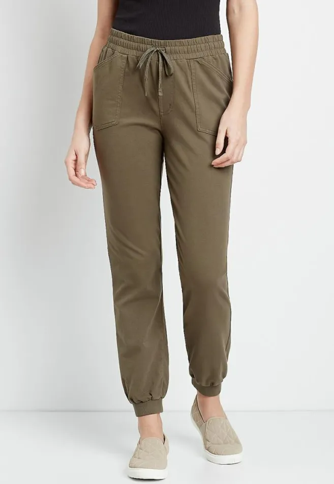 Women Olive Knit Twill Jogger Pant Maurices Bottoms