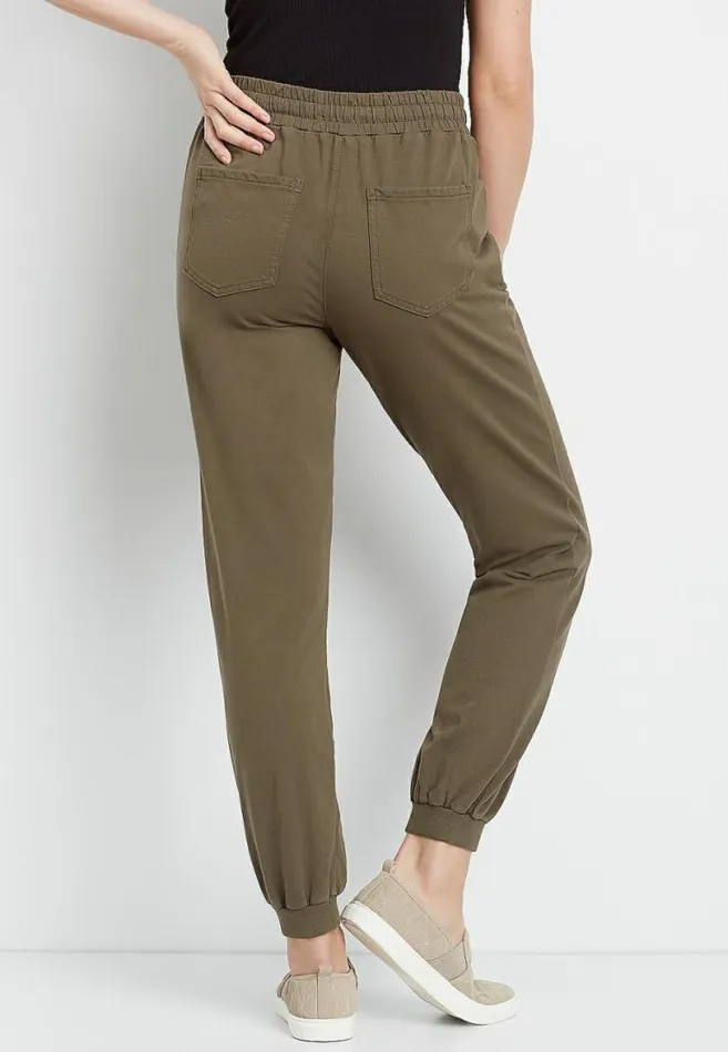 Women Olive Knit Twill Jogger Pant Maurices Bottoms