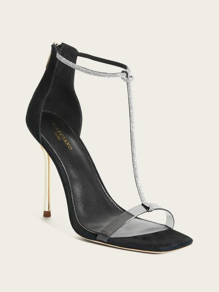Women Olivia Embellished Heeled Sandal Black Snakeskin Marciano Shoes
