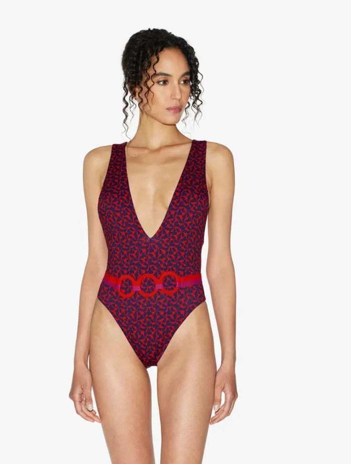 Women OnePiece Bathing Suits La Perla Belted Swimsuit In Red And Blue