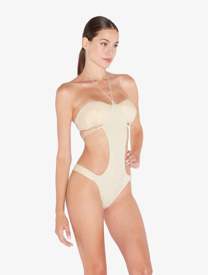 Women OnePiece Bathing Suits La Perla Trikini In Champagne With Beading