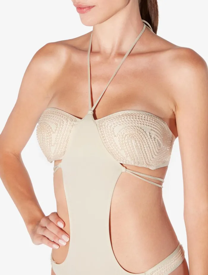 Women OnePiece Bathing Suits La Perla Trikini In Champagne With Beading