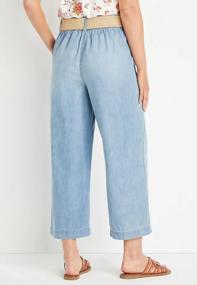 Women One5One High Rise Light Belted Wide Cropped Jean Maurices Bottoms