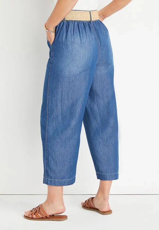 Women One5One High Rise Medium Belted Wide Leg Cropped Jean Maurices Bottoms