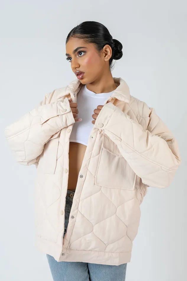 Women Onion Quilt Shacket Ecru Kaiia Ecru Public Desire Outerwear and Jackets