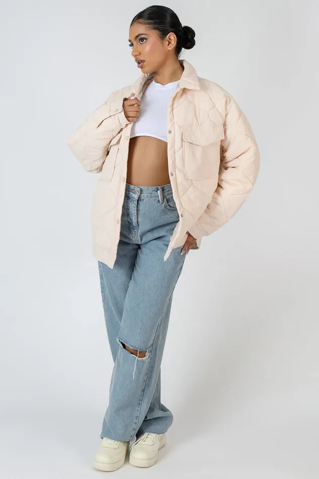 Women Onion Quilt Shacket Ecru Kaiia Ecru Public Desire Outerwear and Jackets