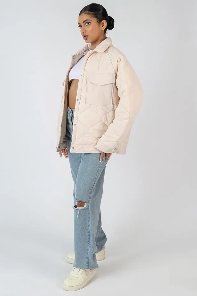 Women Onion Quilt Shacket Ecru Kaiia Ecru Public Desire Outerwear and Jackets