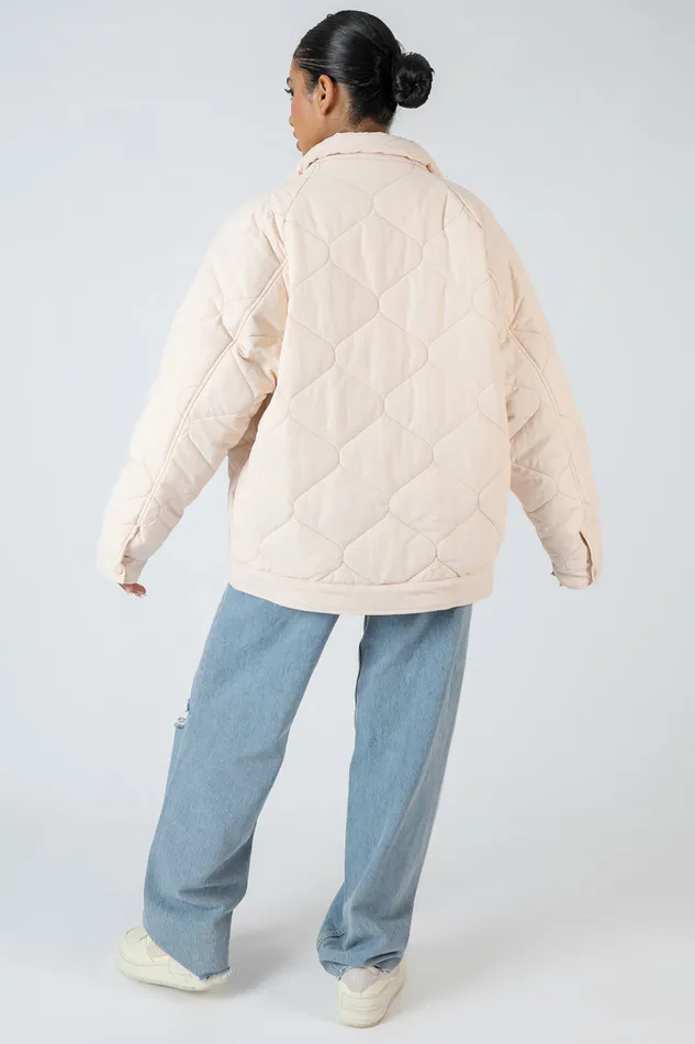 Women Onion Quilt Shacket Ecru Kaiia Ecru Public Desire Outerwear and Jackets
