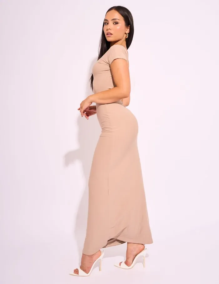 Women Open Back Detail Luxe Slinky Maxi Dress Stone Stone Public Desire Dresses