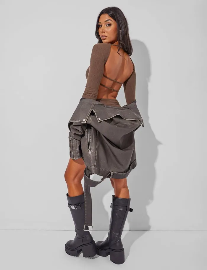 Women Open Back Mini Dress Brown Brown Public Desire Dresses